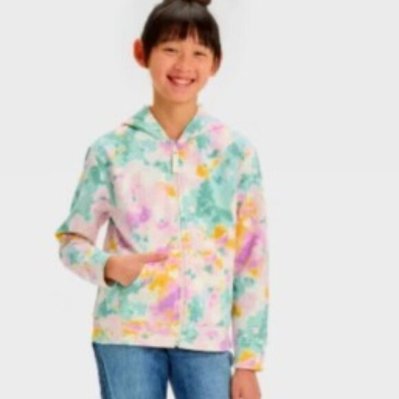 Girls' Tie-dye Zip-up Fleece Hoodie Sweatshirt - Cat & Jack Large New with Tag - Picture 3 of 4